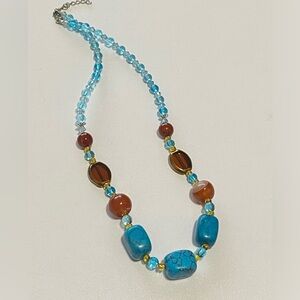 Elegant Blue and Brown glass and stone Beaded Necklace